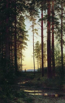 風景 Painting - 黄昏 1883 古典的な風景 イワン・イワノビッチの木々
